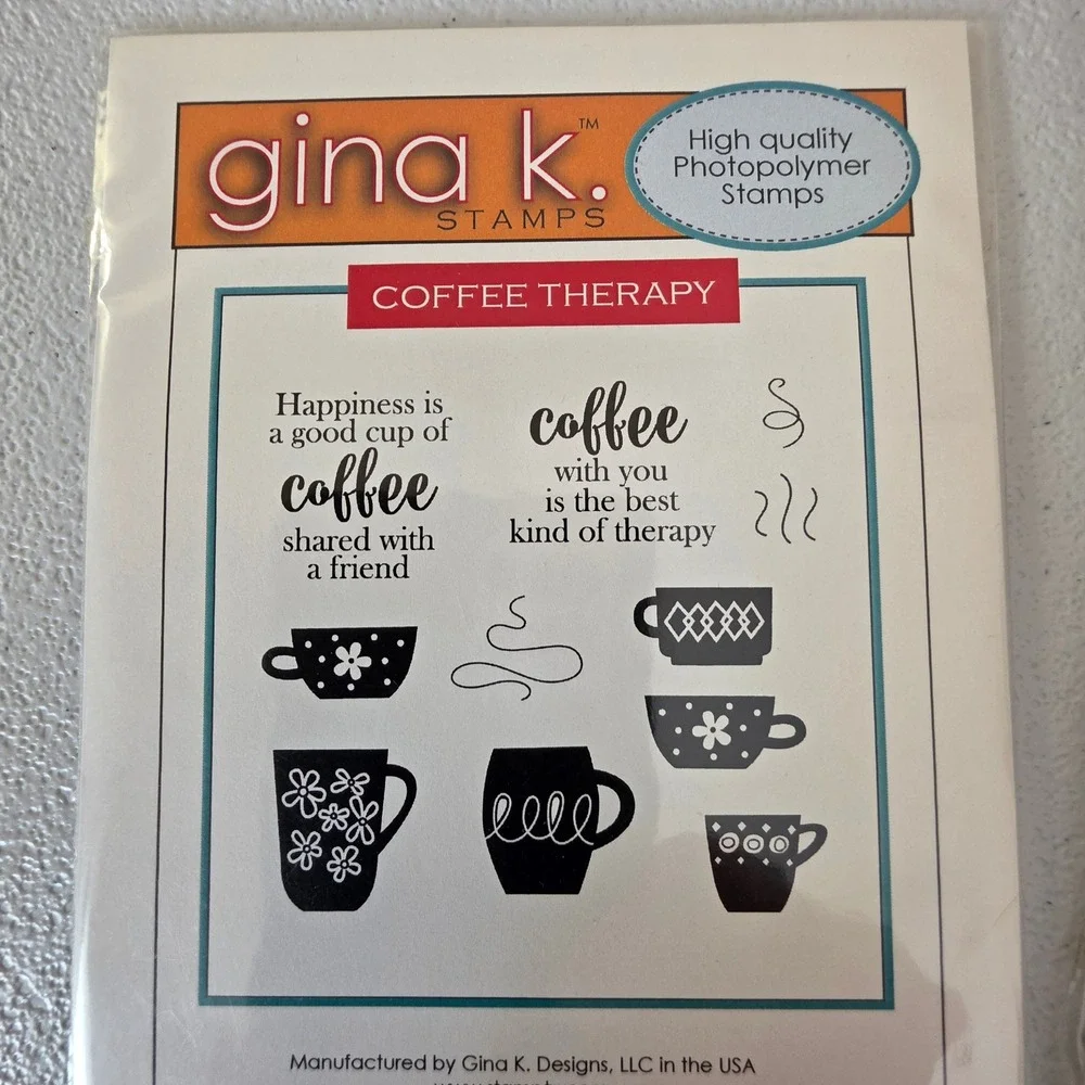 NEW Gina K Designs Clear Stamp Set Lot 8 pc Coffee Flowers Animals Sentiments
